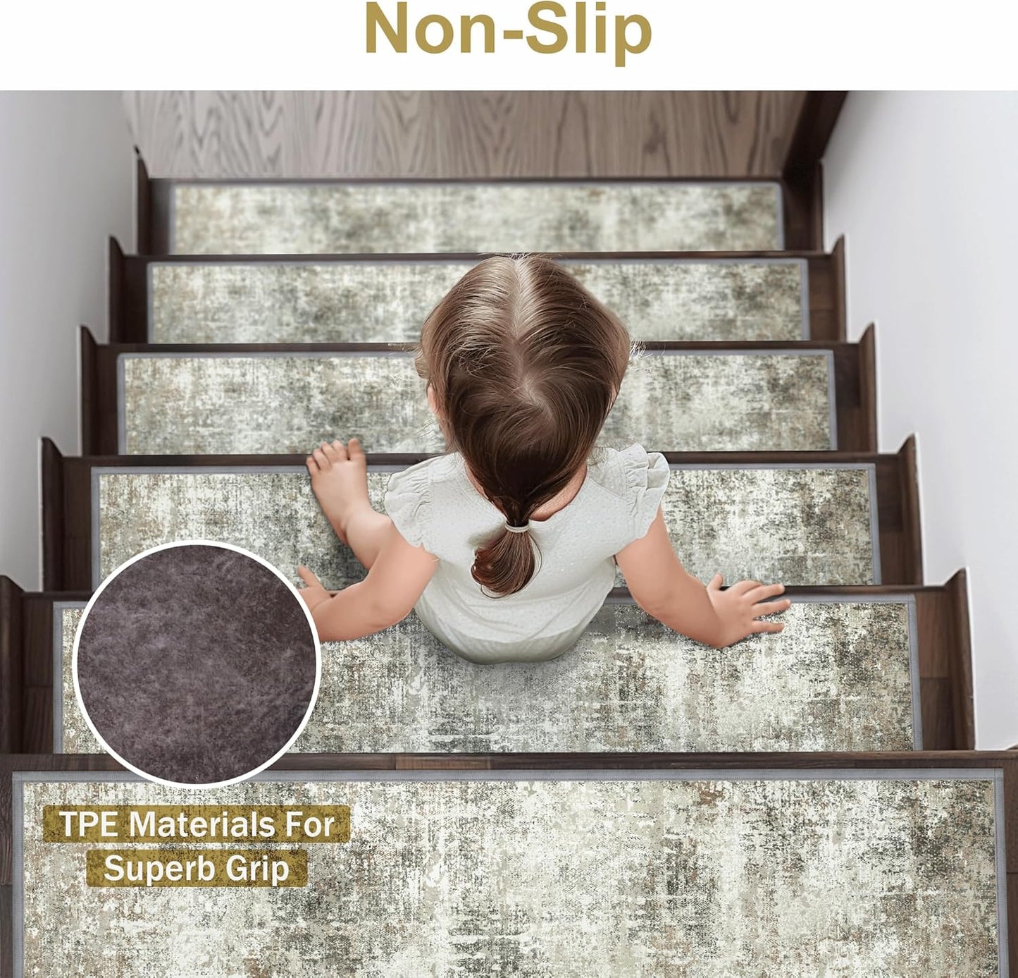 sarben Non Slip Stair Treads for Wooden Steps 15PCS - 8"x30" Indoor Safety Carpet, Edging Mats with TPE Adhesive Backing, Pet and Elderly Friendly Stair Rugs (Taupe) - Colors B