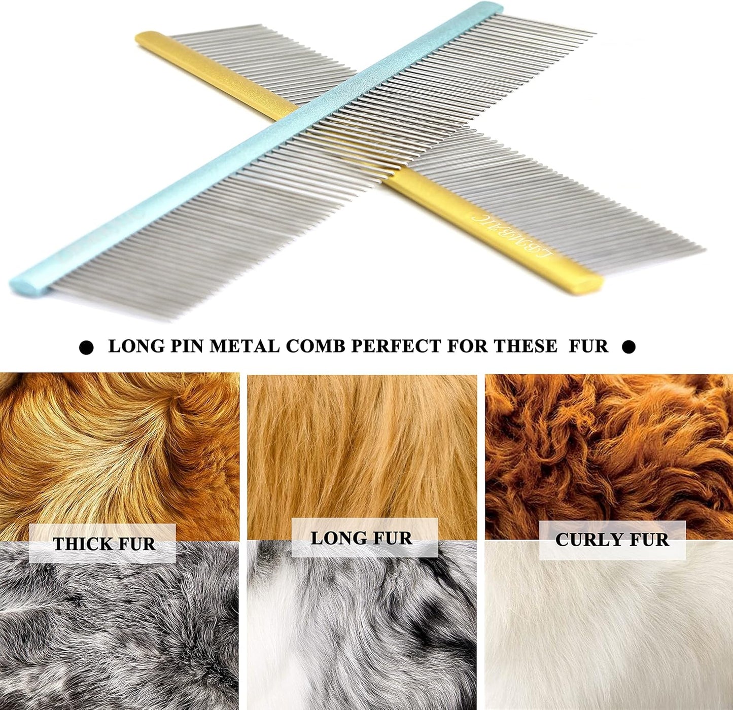 Metal Dog Grooming Comb for Shedding Tangles,Knots,Mats.Dog Combs With Long Wide Tooth for Long Thick Curly Hair Metal Pet Comb for Poodles and Goldendoodles Dematting.7.5INCHES.(Blue)