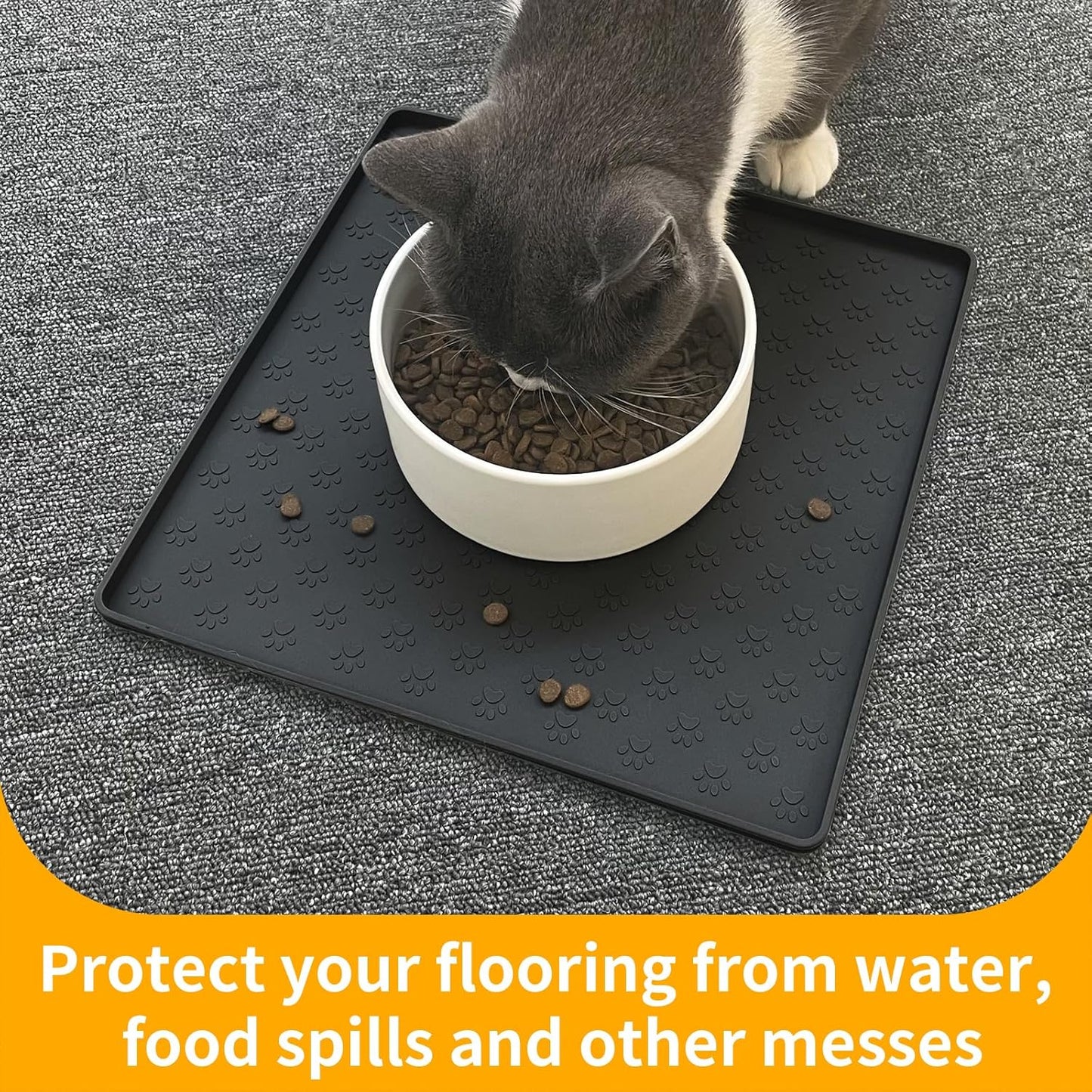 Ptlom Pet Placemat for Dog and Cat, Mat for Prevent Food and Water Overflow, Suitable for Small, Medium and Big Pet, 18" 12", Grey, Silicone