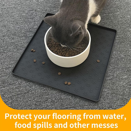 Ptlom Pet Placemat for Dog and Cat, Mat for Prevent Food and Water Overflow, Suitable for Small, Medium and Big Pet, 18" 12", Grey, Silicone