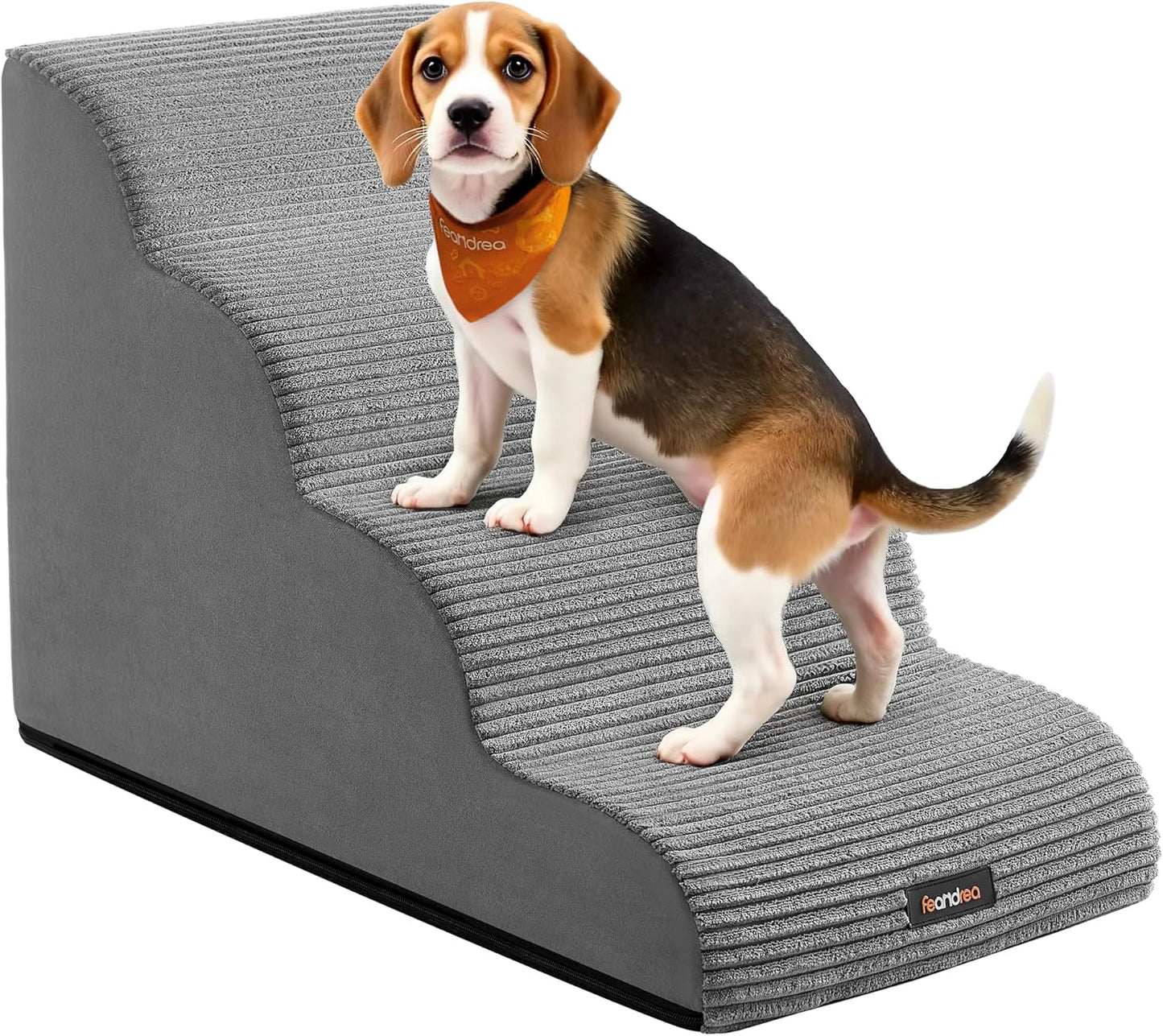 Feandrea 3-Step Dog Stairs, Dog Steps for Bed, Sofa, Waterproof Pet Stairs with Anti-Slip Designs, Gentle Slope, Removable Washable Cover, Handle, Dove Gray UPPS003G01