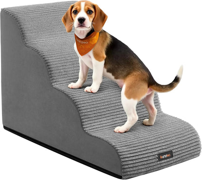 Feandrea 3-Step Dog Stairs, Dog Steps for Bed, Sofa, Waterproof Pet Stairs with Anti-Slip Designs, Gentle Slope, Removable Washable Cover, Handle, Dove Gray UPPS003G01