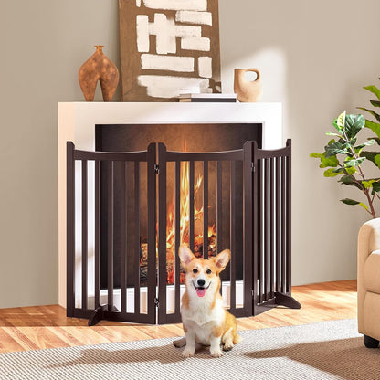Yaheetech Freestanding Pet Gate 3-Panel Wooden Dog Fence with 2 Support Feet Folding Dog Gate for Indoor, Stairs, Doorways, Halls, Kitchen Wooden Pet Barrier White 36" H