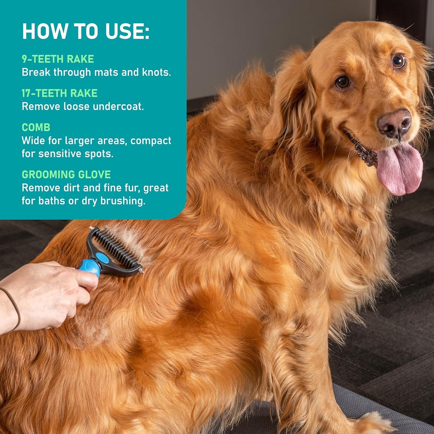 Maxpower Planet Hair Brush - Double Sided Shedding, Dematting Undercoat Rake for Dogs and Cats - Extra Wide Dog Grooming Brush, Reduce Shedding by 95%, Turquoise