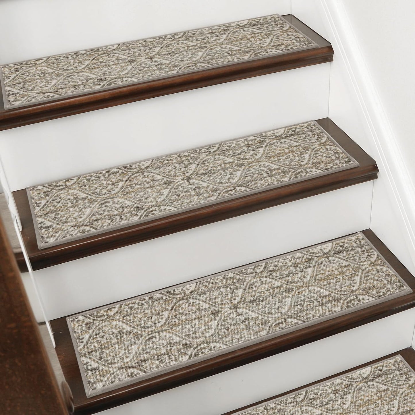 BEQHAUSE Stair Treads for Wooden Steps Non-Slip Machine Washable Carpet Stair Treads 8"X30" Soft Indoor Stair Runner for Kids Elders and Pets, 100% Polyester, TPE Backing, 15pcs, Brown/Grey