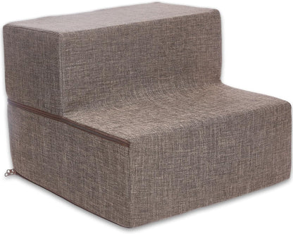 Best Pet Supplies Dog Stairs & Steps - Foam Steps for Small Dogs & Cats, Non-Slip Indoor Balanced Pet Step Support, Dog Ramp, No Assembly, Ash Gray Linen, 2-Step (12-inch Height)