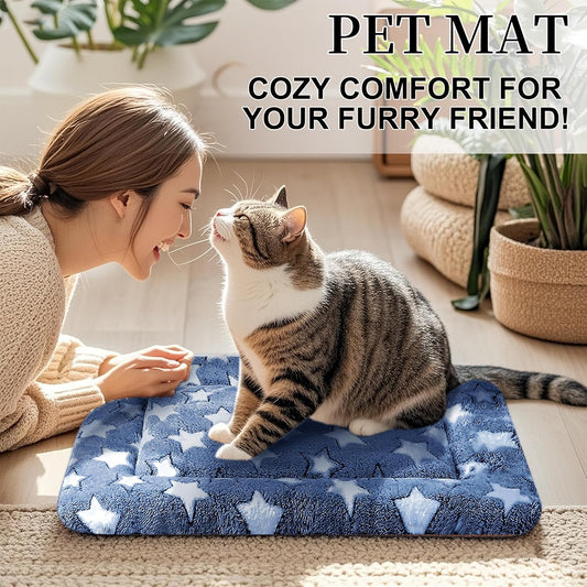 Dog Bed Mat, Reversible Crate Pad & Cute Dog Bed - Machine Washable Kennel Mat with Ultra Soft for Small Dogs (Cool/Warm), 24" x 18", Grey&Star