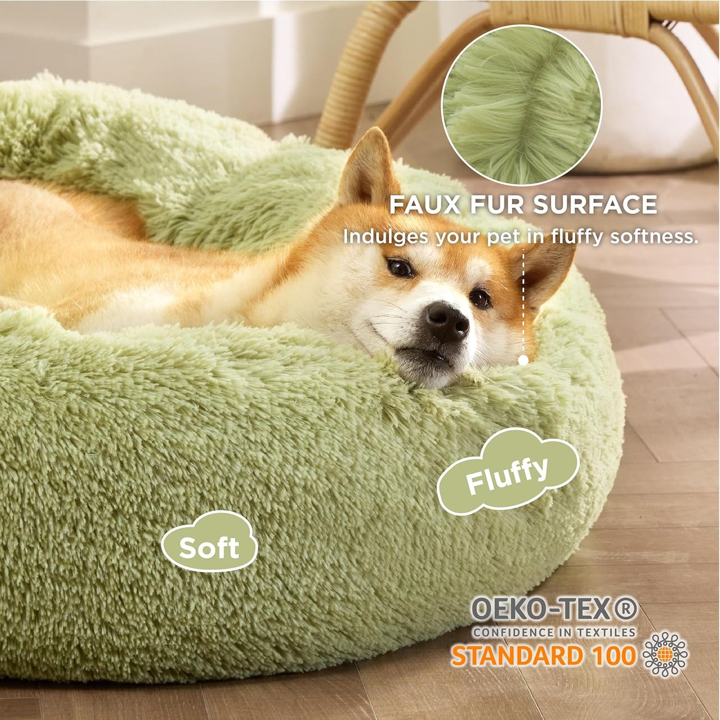 Bedsure Calming Dog Bed Medium Size Dog - Donut Washable Medium Pet Bed, 30 inches Anti-Slip Round Fluffy Plush Faux Fur Cat Bed, Fits up to 45 lbs Pets, Camel