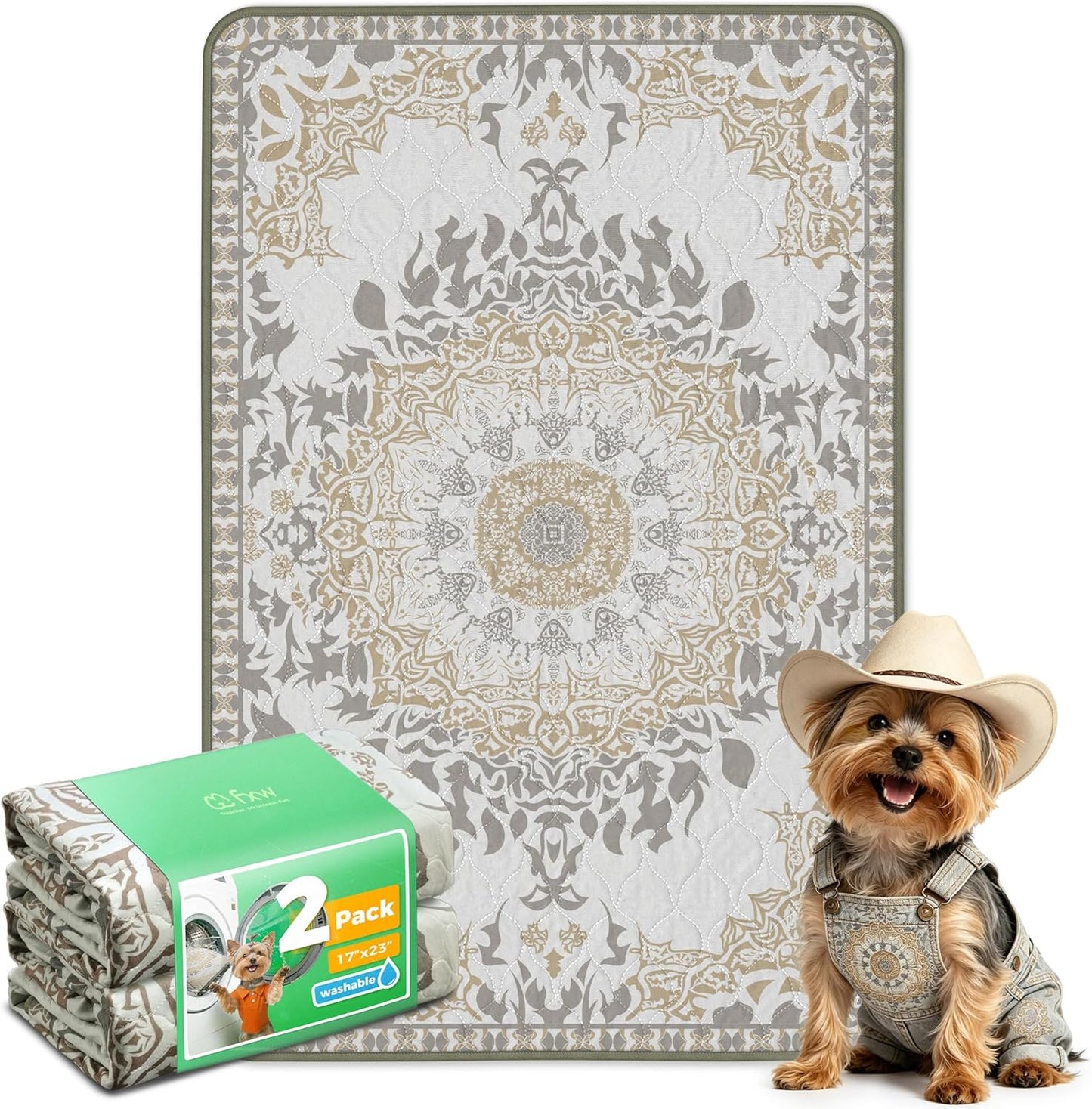 FXW Washable Pee Pads for Dogs, Puppy Pads with Super Absorbent, Specifically Designed for FXW Rollick/Homeplus 24inch 6 Panels Dog Playpen, 39" x 63" Rectangle, Khaki, 1 Pack