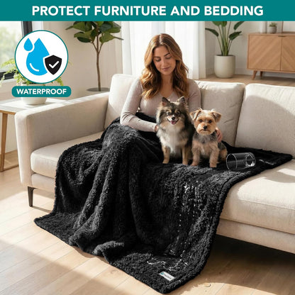 PetAmi Fluffy Waterproof Dog Blanket for Couch and Bed, Reversible Sherpa Pet Throw, Pee Proof Furniture Protector Sofa Cover, Washable Cat Blanket for Medium Large Dogs and Cats (Beige Cream, 60x80)