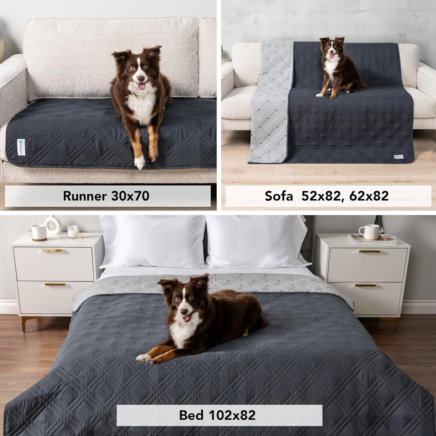 PetAmi Waterproof Couch Cover for Dogs, Reversible Furniture Cover Sofa Protector for Pet Cat Bed, Washable Blanket Dog Cover for Couch Seat, 52x82 Gray