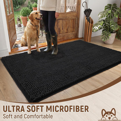 Absorbent Dog Door Mat for Muddy Paws, 60" x 24" Chenille Indoor Mats for Entryway, Trap Dirt Front Door Mat Indoor Entrance Washable Non Slip Soft