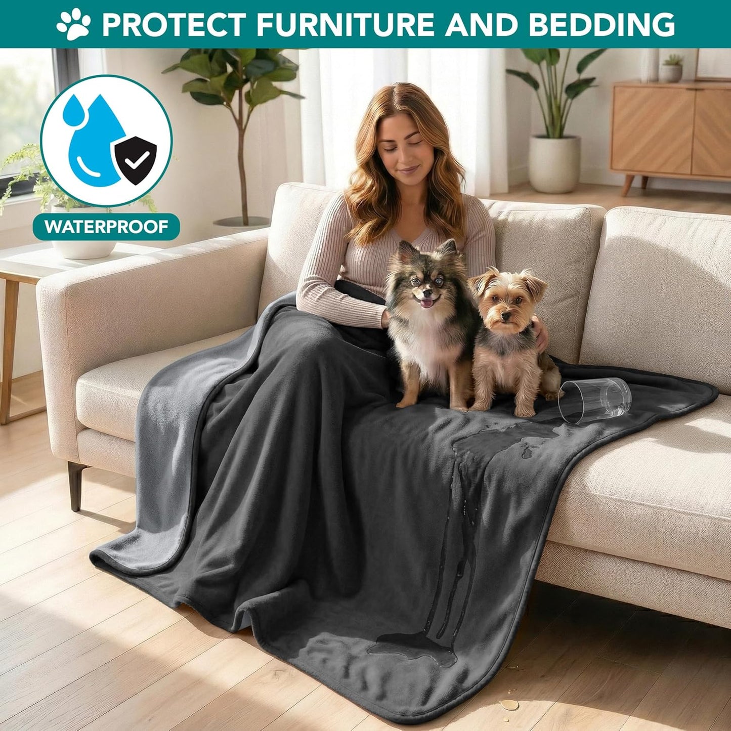 PetAmi Waterproof Dog Blanket for Medium Large Pets Dogs Cats, Pet Couch Cover Protector for Furniture, Reversible Washable Soft Fleece Cat Blanket for Bed Couch Sofa, 40x60 (Taupe/Beige)
