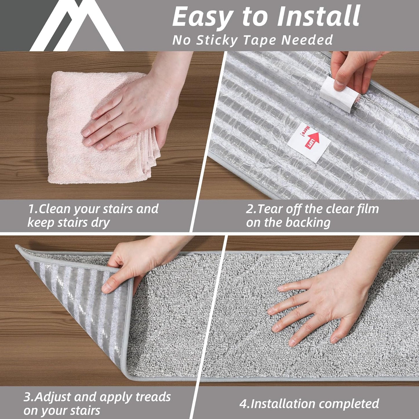 COSY HOMEER Edging Stair Treads Non-Slip Carpet Mat 28inX9in Indoor Stair Runners for Wooden Steps, Edging Stair Rugs for Kids and Dogs, 100% Polyester TPE Backing (7pc, Beige)
