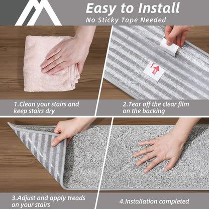 COSY HOMEER Edging Stair Treads Non-Slip Carpet Mat 28inX9in Indoor Stair Runners for Wooden Steps, Edging Stair Rugs for Kids and Dogs, 100% Polyester TPE Backing (7pc, Beige)