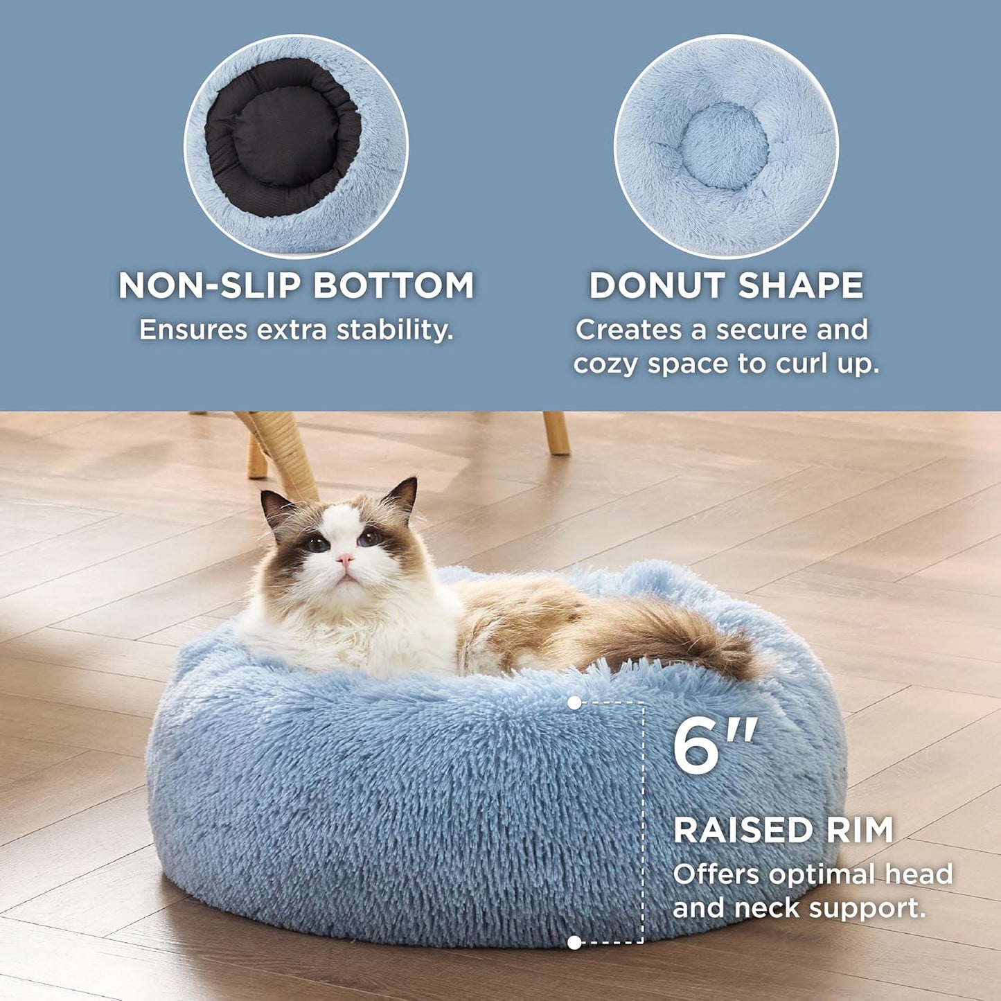 Bedsure Calming Dog Bed Medium Size Dog - Donut Washable Medium Pet Bed, 30 inches Anti-Slip Round Fluffy Plush Faux Fur Cat Bed, Fits up to 45 lbs Pets, Camel