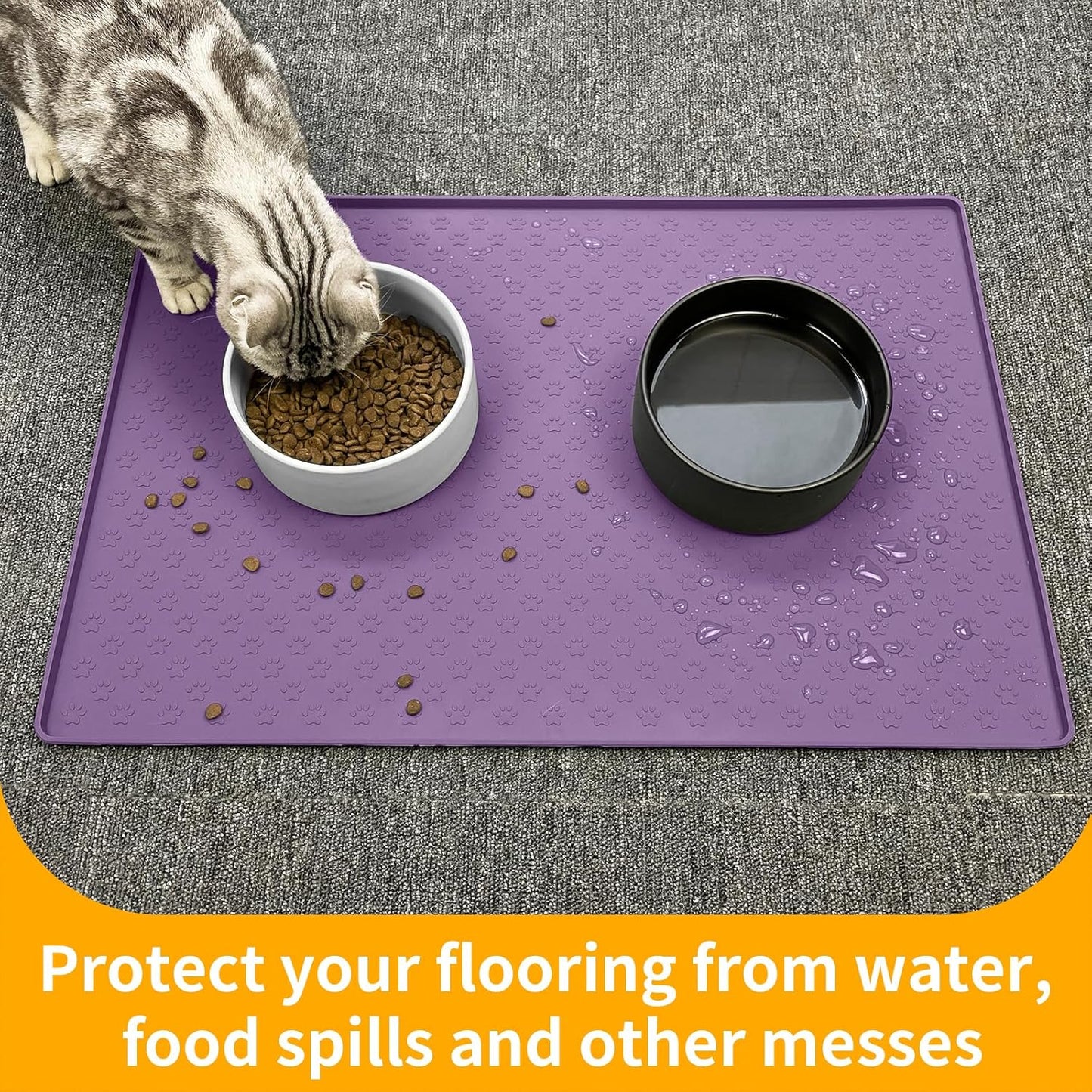 Ptlom Pet Placemat for Dog and Cat, Mat for Prevent Food and Water Overflow, Suitable for Small, Medium and Big Pet, 18" 12", Grey, Silicone
