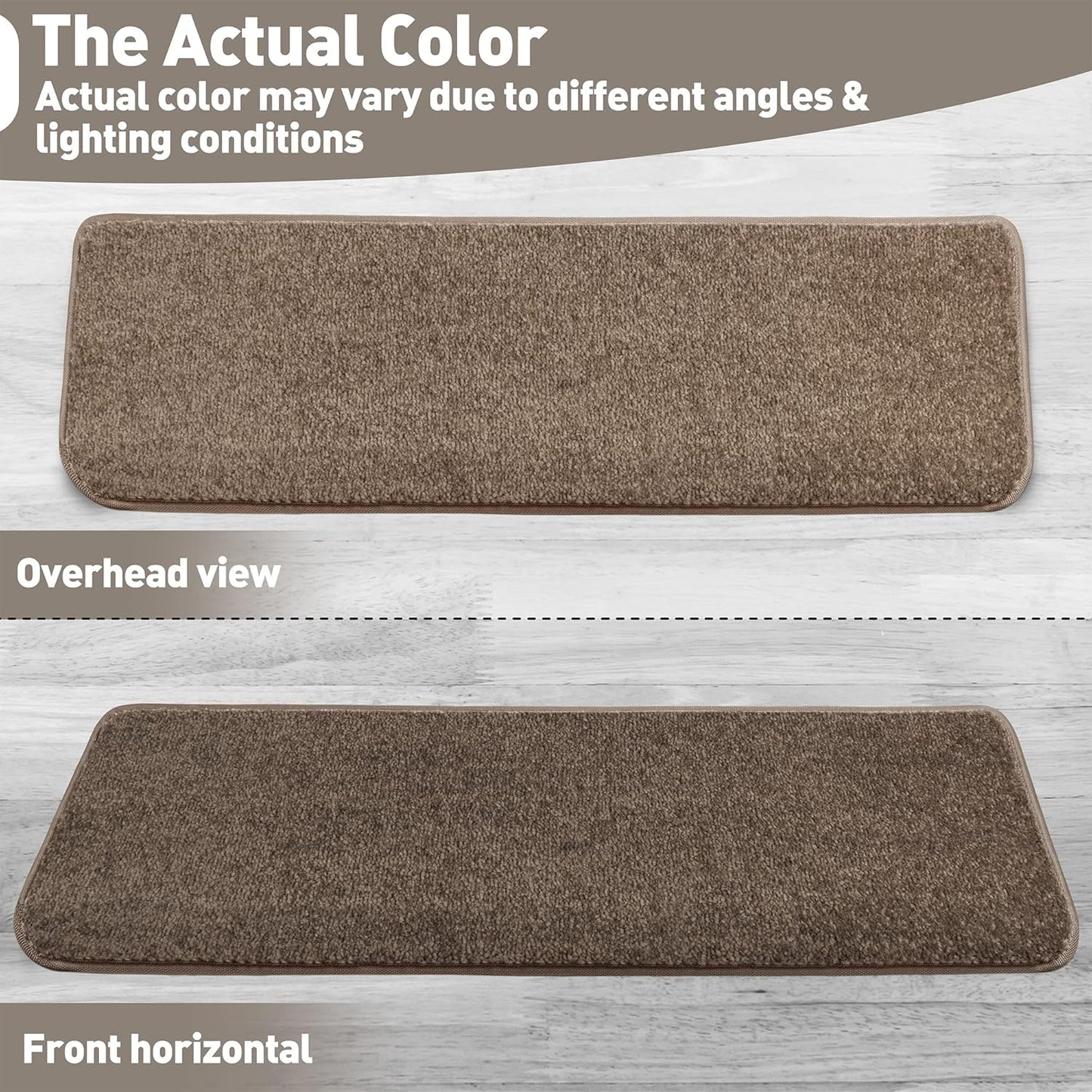 PURE ERA Bullnose Carpet Stair Treads Set Tape Free Non-Slip Indoor Stair Protectors Pet Friendly Rugs Covers Soft Skid Resistant Washable Reusable 9.5" x 30"(14 Pieces,Cream Gray)