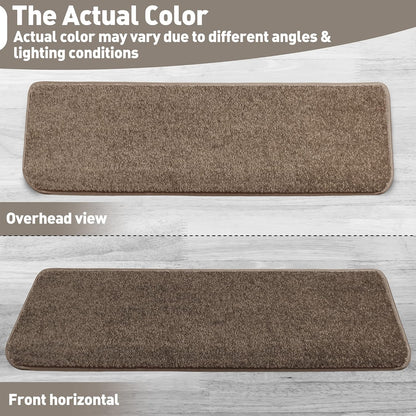 PURE ERA Bullnose Carpet Stair Treads Set Tape Free Non-Slip Indoor Stair Protectors Pet Friendly Rugs Covers Soft Skid Resistant Washable Reusable 9.5" x 30"(14 Pieces,Cream Gray)