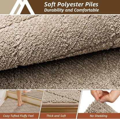 COSY HOMEER Edging Stair Treads Non-Slip Carpet Mat 28inX9in Indoor Stair Runners for Wooden Steps, Edging Stair Rugs for Kids and Dogs, 100% Polyester TPE Backing (7pc, Beige)