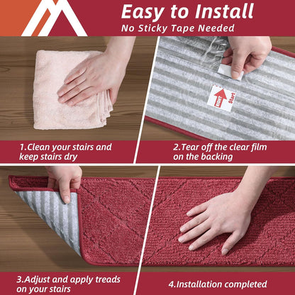 COSY HOMEER Edging Stair Treads Non-Slip Carpet Mat 28inX9in Indoor Stair Runners for Wooden Steps, Edging Stair Rugs for Kids and Dogs, 100% Polyester TPE Backing (7pc, Beige)