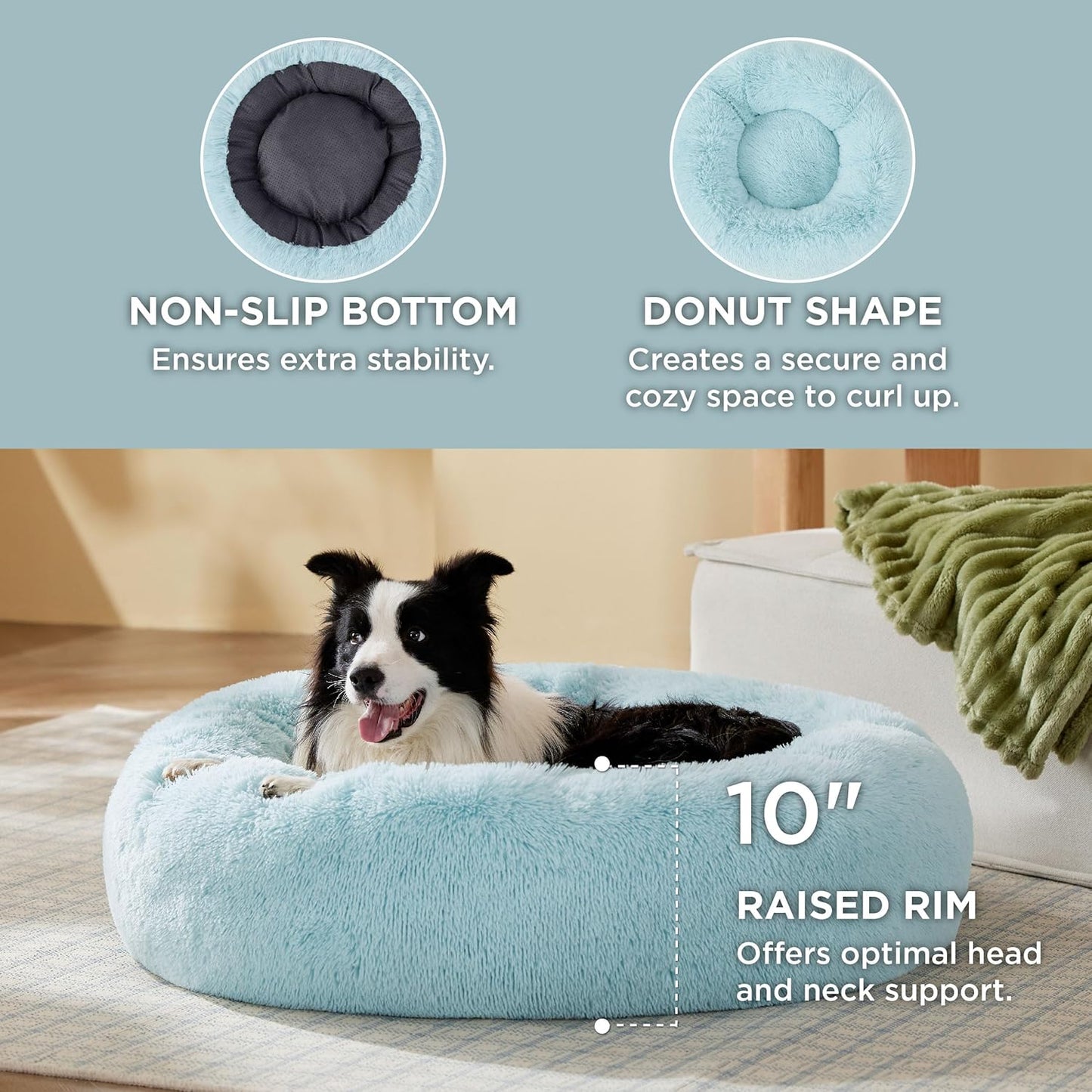 Bedsure Calming Dog Bed Medium Size Dog - Donut Washable Medium Pet Bed, 30 inches Anti-Slip Round Fluffy Plush Faux Fur Cat Bed, Fits up to 45 lbs Pets, Camel