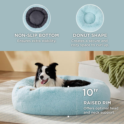 Bedsure Calming Dog Bed Medium Size Dog - Donut Washable Medium Pet Bed, 30 inches Anti-Slip Round Fluffy Plush Faux Fur Cat Bed, Fits up to 45 lbs Pets, Camel