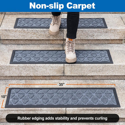 Rubber Stair Treads Non Slip Outdoor/Indoor 30" x 10" 6-Pack, Outdoor Stair Treads with Nosing for Garage, Patio, Wooden Marble Tile Metal Concrete Steps