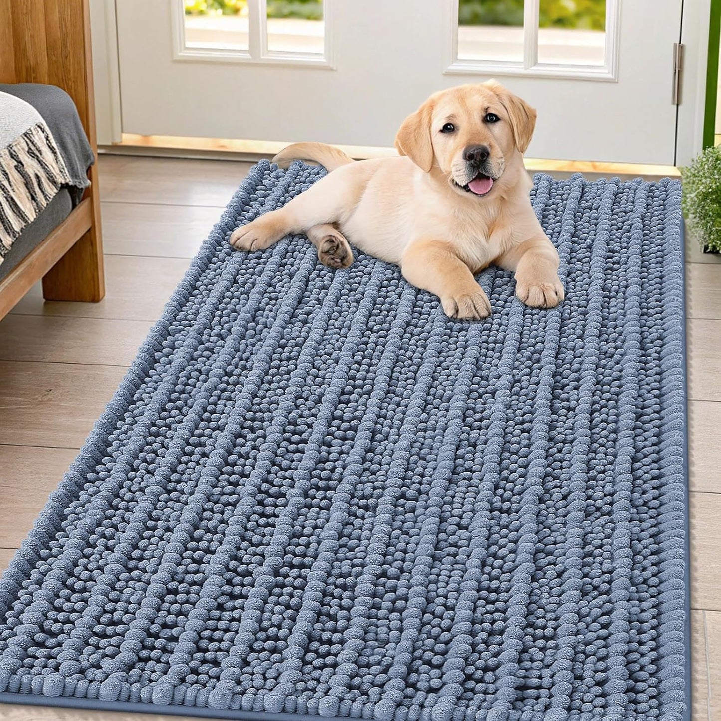 Smiry Dog Door Mat for Muddy Paws 30x20, Extra Soft Absorbent Chenille Doormat, Trap Moisture and Dirt, Non-Slip Machine Washable Front Door Mat for Indoor Entrance Inside Floor, Grey