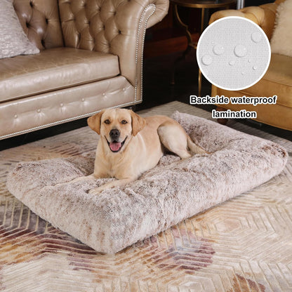Bedfolks Waterproof Dog Crate Bed, Plush With Removable Washable Cover, Faux Fur Crate Pad for Medium Dogs, Fluffy Kennel 29"x21", Dark Grey