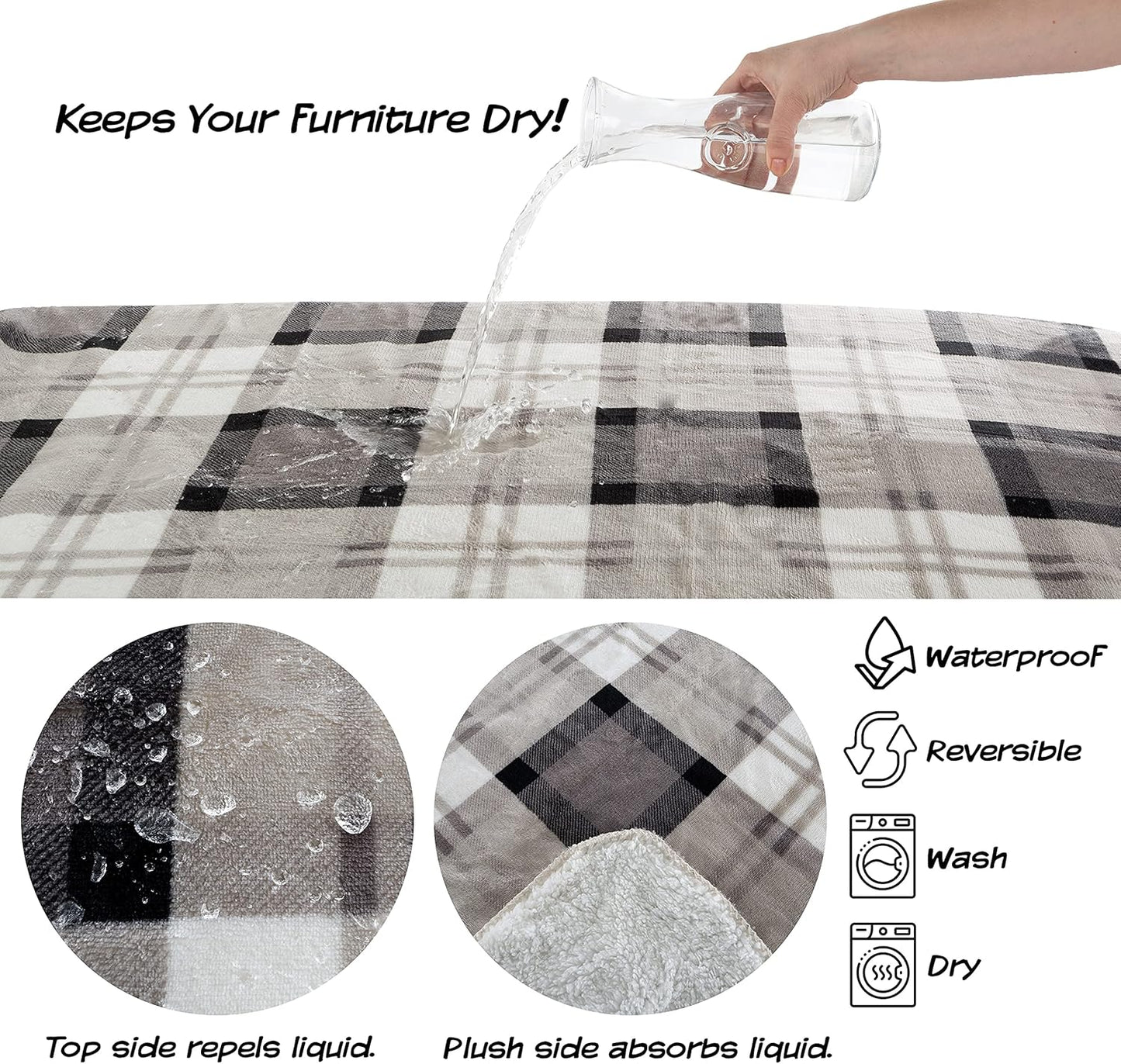 Waterproof Pet Blanket - 50x60-Inch Reversible Sherpa Fleece Throw Protects Couches, Cars, and Beds from Spills, Stains, and Fur by PETMAKER (Gray)