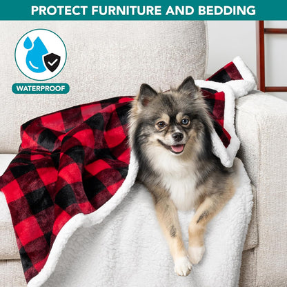 PetAmi Waterproof Dog Blanket for Couch, Large 60x40, Pee Proof Sherpa Fleece Reversible Pet Throw, Furniture Protector for Bed Sofa Kennel, Soft Washable Cover for Medium Dogs Cats, Grey Sherpa