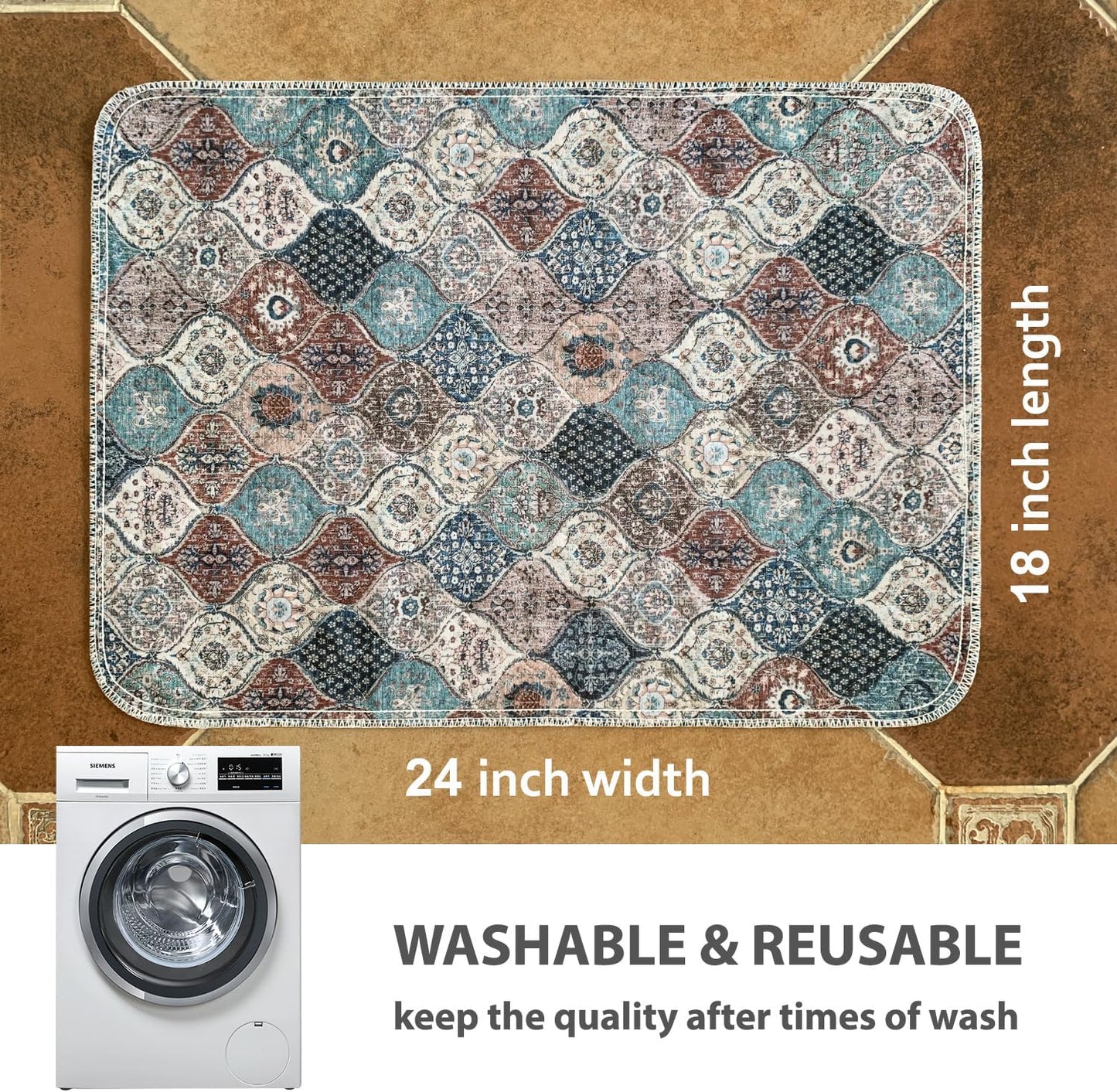 nunubaby Washable Pee Pads for Dogs, Stylish, Non-Slip and Leak-Proof Pee Pads. Reusable Potty Pads for Dogs for Crates and Floors.(Beige/Multi, 24" x48" )