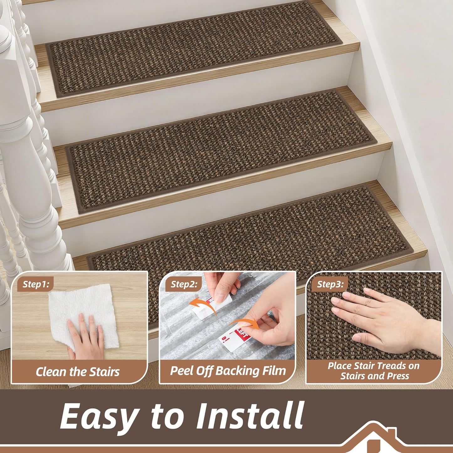 BEQHAUSE Stair Treads for Wooden Steps 28inX9in, Carpet Stair Treads Non Slip Indoor, Machine Washable Stair Runners for Kids Elders and Pets, Carpet for Stair Rugs Mat, TPE Backing, 15pcs, Taupe