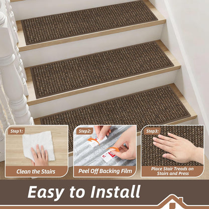 BEQHAUSE Stair Treads for Wooden Steps 28inX9in, Carpet Stair Treads Non Slip Indoor, Machine Washable Stair Runners for Kids Elders and Pets, Carpet for Stair Rugs Mat, TPE Backing, 15pcs, Taupe