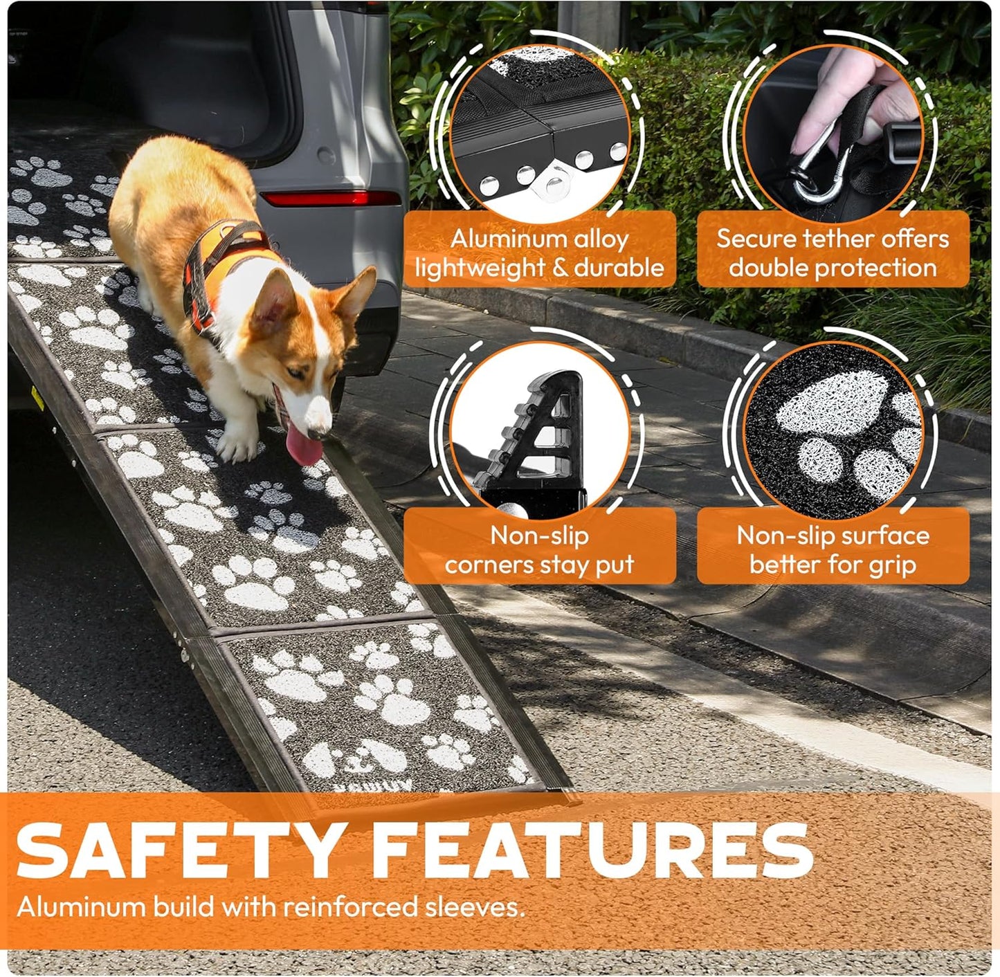 Dog Ramp for Car 71"x17.2" Wide Portable Folding Pet Ramp with Non-Slip Surface. Extra Wide Portable Ramp for Large, Small & Senior Dogs to Get in Cars, SUVs, Trucks & Beds, Up to 250LBS