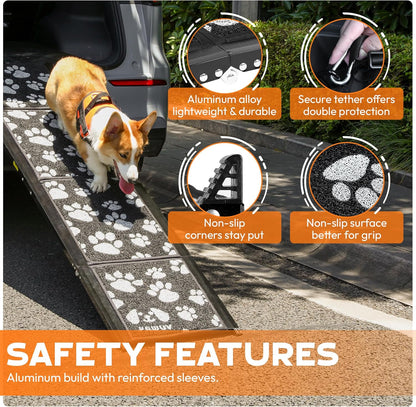 Dog Ramp for Car 71"x17.2" Wide Portable Folding Pet Ramp with Non-Slip Surface. Extra Wide Portable Ramp for Large, Small & Senior Dogs to Get in Cars, SUVs, Trucks & Beds, Up to 250LBS