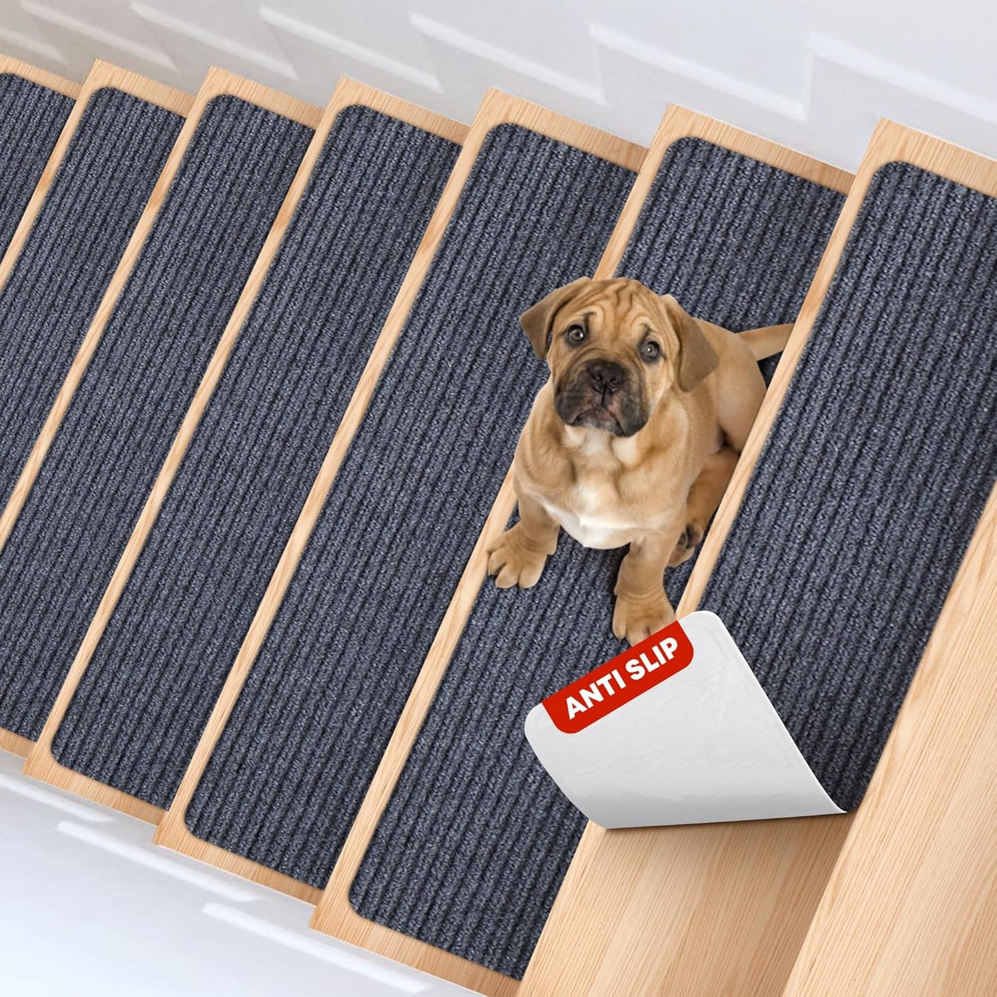MBIGM 8" X 30" (15 in Pack) Nonslip Carpet Stair Treads Non-Skid Safety Rug Slip Resistant Indoor Runner for Kids Elders & Pets with Reusable Adhesive - Brown - Non Slip Stair Treads Indoor