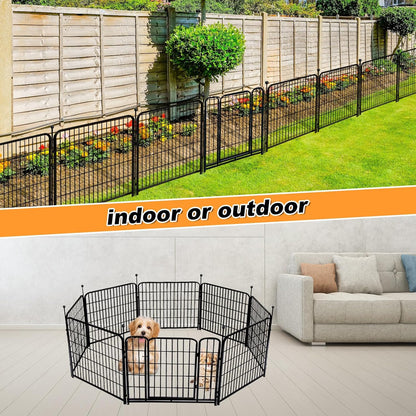 Getlay 36 in(H) Garden Fence, Wide Gate Low Threshold, 10 Panels Total 22.1 Ft(L) Heavy Duty Iron Animal Barrier Fence for Yard,Suitable for Indoor Or Outdoor Dog Fencing,Garden Border Fence