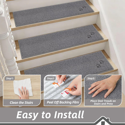BEQHAUSE Stair Treads for Wooden Steps 28inX9in, Non Slip Carpet Stair Treads Indoor Stair Runners Machine Washable, Soft Stair Rugs Mat Surface Polyester TPE Backing, 4pcs, Charcoal