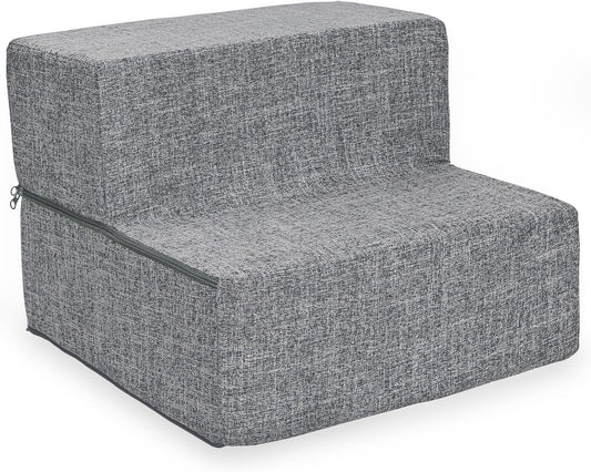 Best Pet Supplies Dog Stairs & Steps - Foam Steps for Small Dogs & Cats, Non-Slip Indoor Balanced Pet Step Support, Dog Ramp, No Assembly, Ash Gray Linen, 2-Step (12-inch Height)