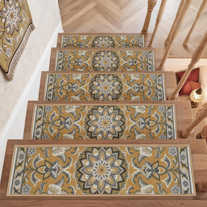 COSY HOMEER-Stair-Treads-for-Wooden-Steps Washable Indoor Stair Treads Non Slip 8" X 30" Soft Stair Carpet Treads Reusable Peel and Stick Stair Runner Rug for Kids, Elders and Pets 15pcs