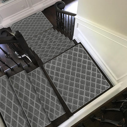 PURE ERA Bullnose Carpet Stair Treads Set Tape Free Non-Slip Indoor Stair Protectors Pet Friendly Rugs Covers Soft Skid Resistant Washable Reusable 9.5" x 30"(14 Pieces,Cream Gray)