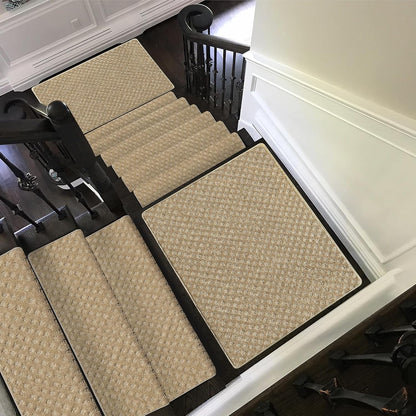 PURE ERA Bullnose Carpet Stair Treads Set Tape Free Non-Slip Indoor Stair Protectors Pet Friendly Rugs Covers Soft Skid Resistant Washable Reusable 9.5" x 30"(14 Pieces,Cream Gray)