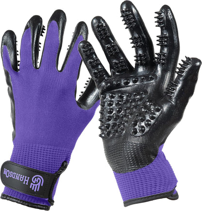 H HandsOn Pet Grooming Gloves - Patented #1 Ranked, Award Winning Shedding, Bathing, & Hair Remover Gloves - Gentle Brush for Cats, Dogs, and Horses (Black, Medium)