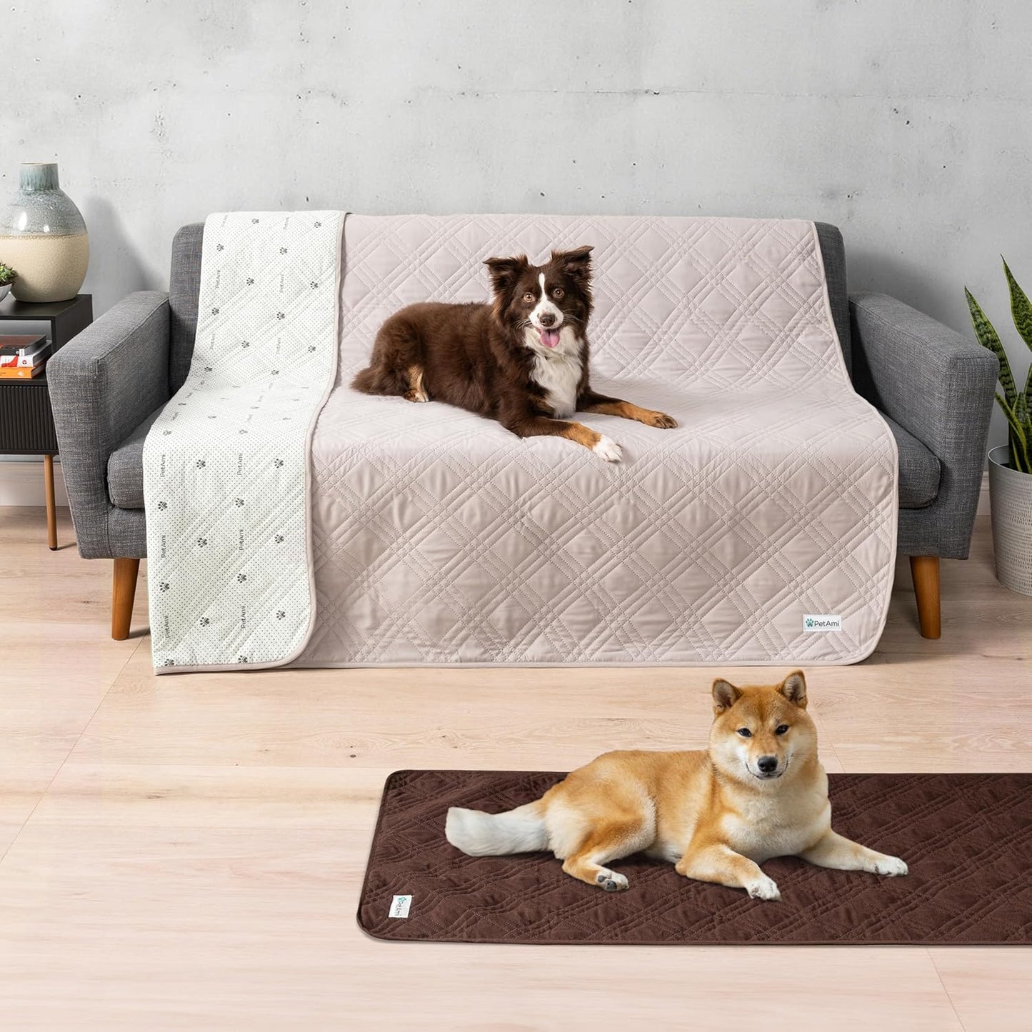PetAmi Waterproof Couch Cover for Dogs, Reversible Furniture Cover Sofa Protector for Pet Cat Bed, Washable Blanket Dog Cover for Couch Seat, 52x82 Gray