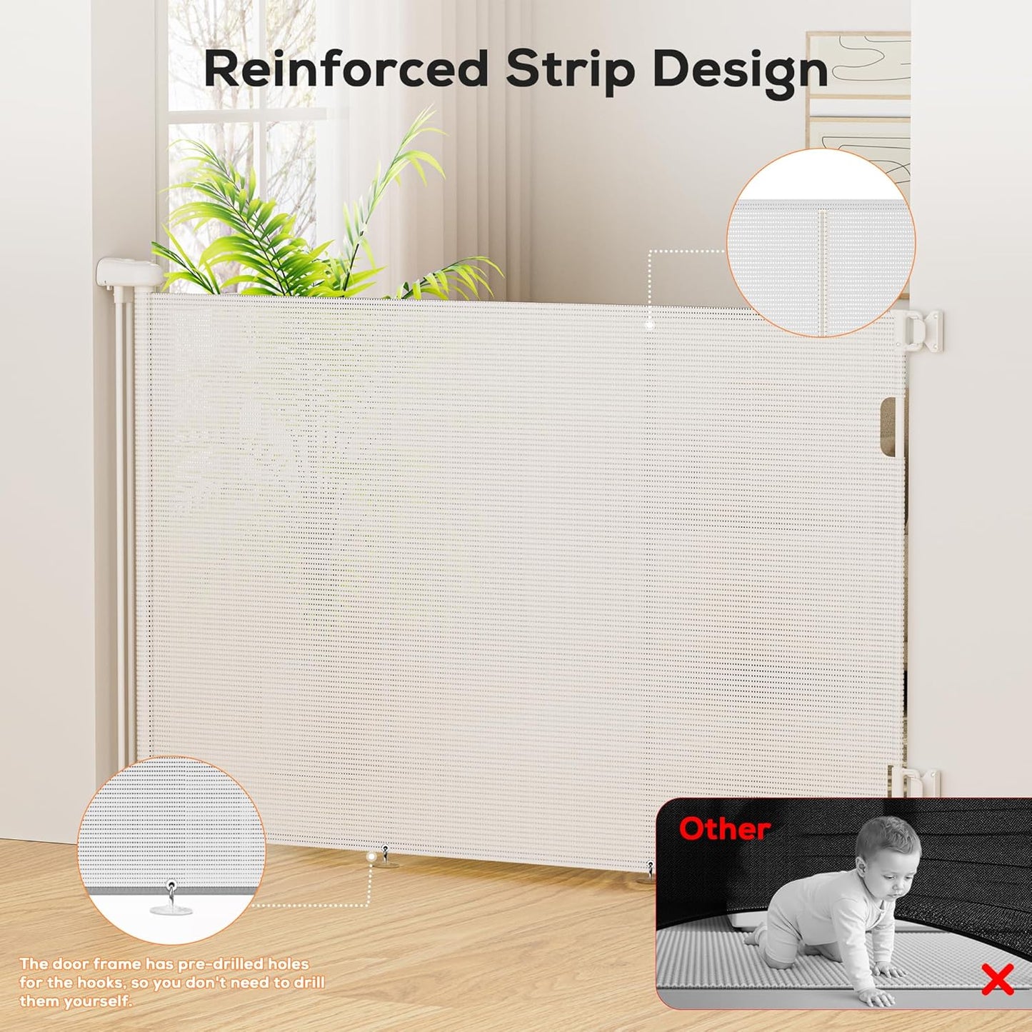Retractable Baby Gate for Stairs, 42" Tall X 200" Wide Mesh Dog Gate Indoor, Child Gate for Doorways, Hallways, Deck, Indoor Outdoor Pet Baby Safety Essentials for Home, Black