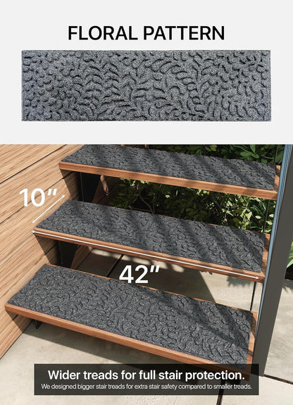 FINEHOUS Outdoor Stair Treads Non-Slip 35”x10” (6-Pack) – Carpet Treads with Rubber Backing Diamond Grey