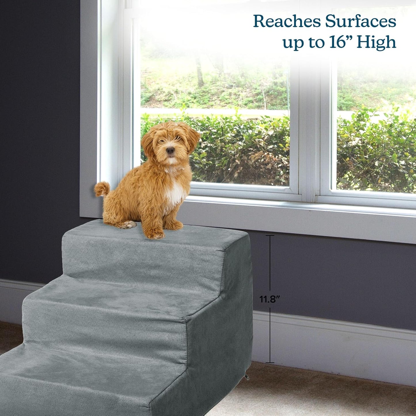 3-Step Pet Stairs - Nonslip Foam Dog and Cat Steps with Removable Zippered Microfiber Cover - 2-Tone Design for Home or Vehicle Use by PETMAKER (Tan)