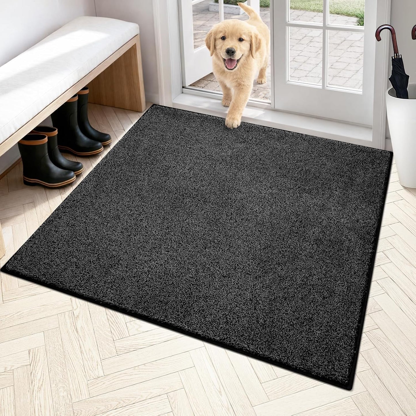 PURRUGS Dirt Trapping Door Mat 20" x 31.5", Non-Slip Machine Washable Entryway Rug, Dog Doormat, Indoor Front Door Mat, Super Absorbent Entry Rug for Muddy Shoes & Paws, Bluish Grey-Black